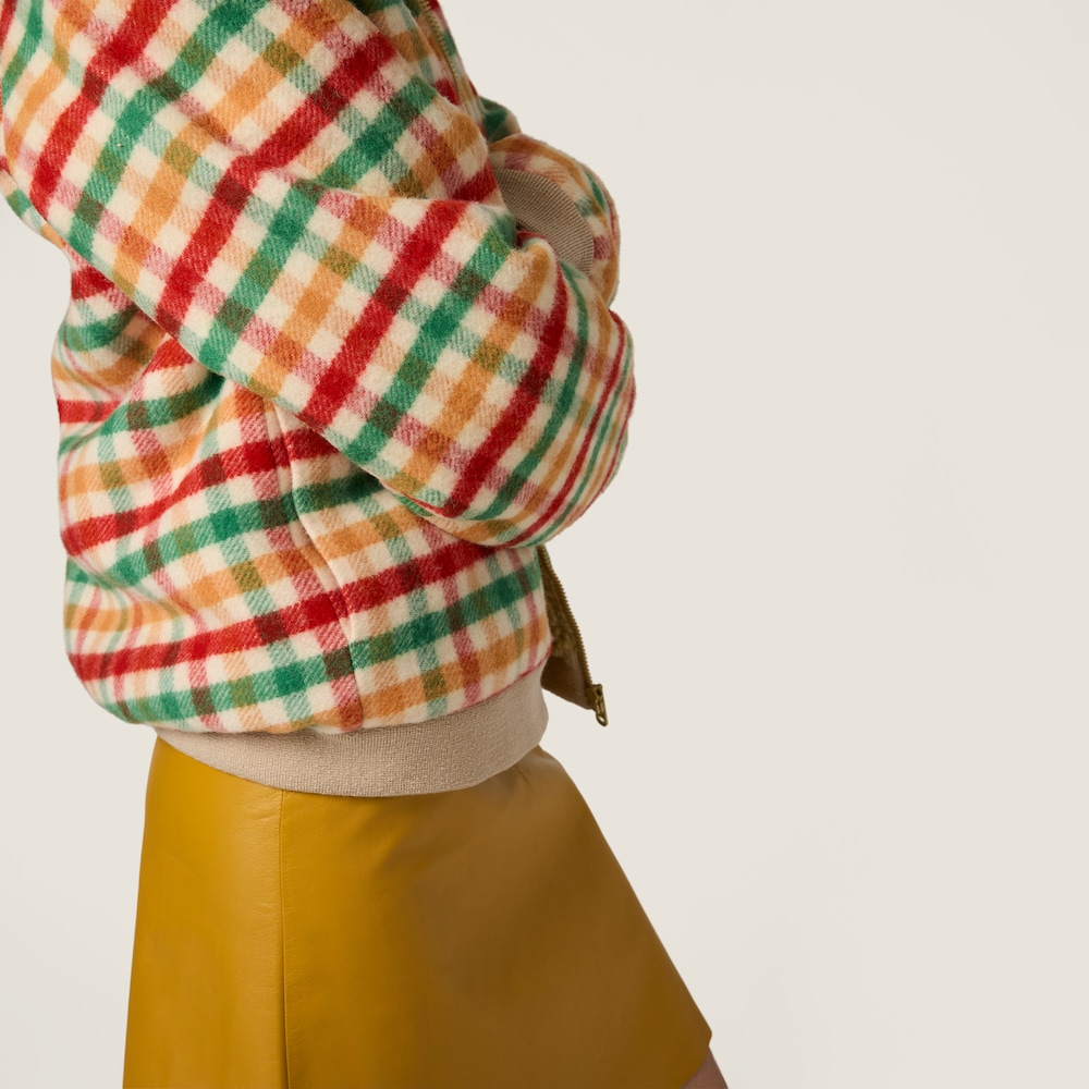 Miu Miu Fleece-lined checked blouson jacket Red / Green / Soy Green