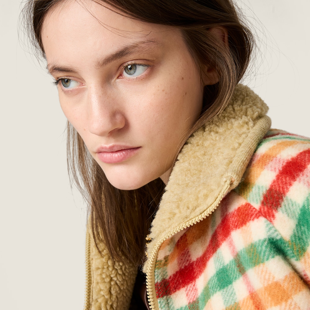 Miu Miu Fleece-lined checked blouson jacket Red / Green / Soy Green