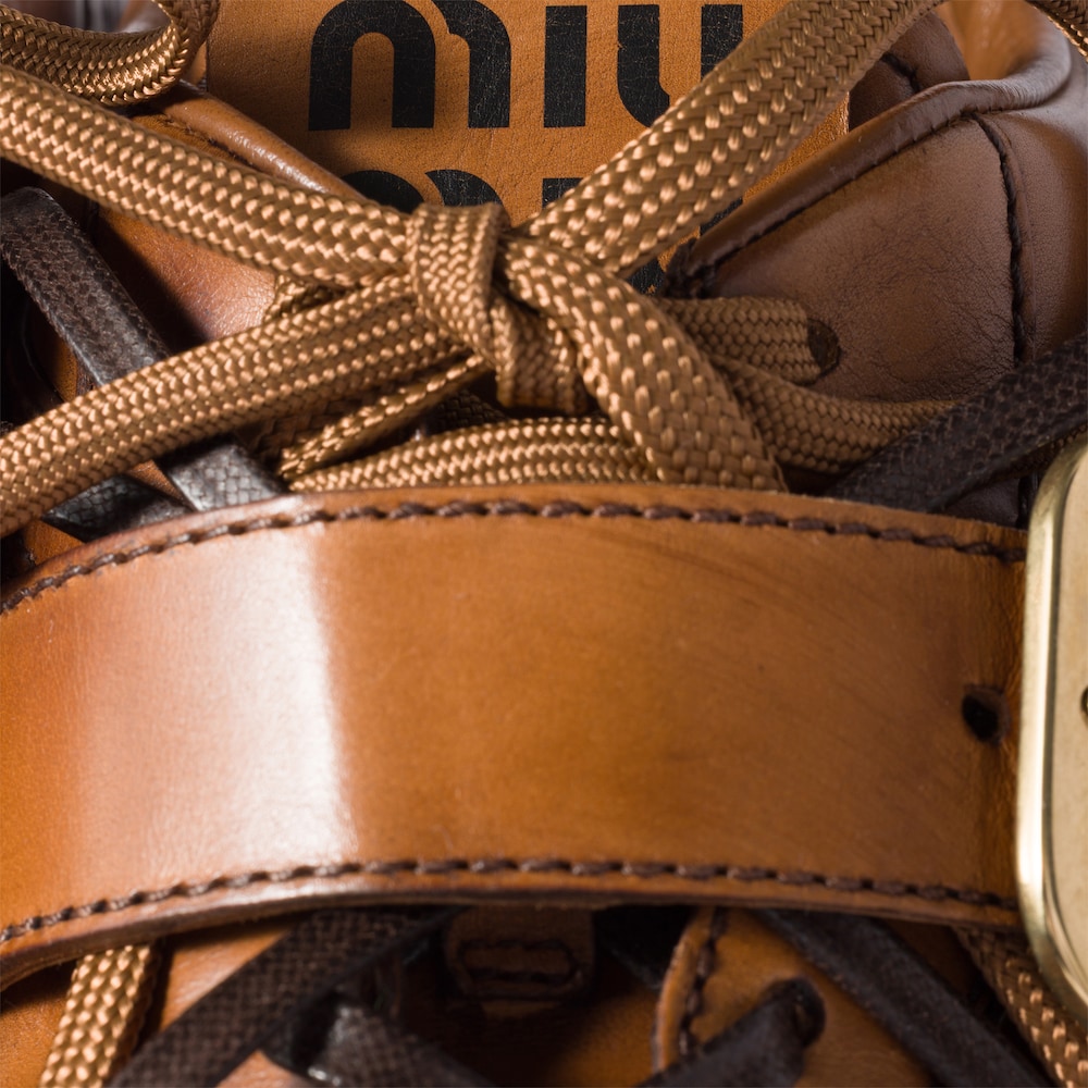 Miu Miu Gymnasium leather sneakers with buckle Cognac
