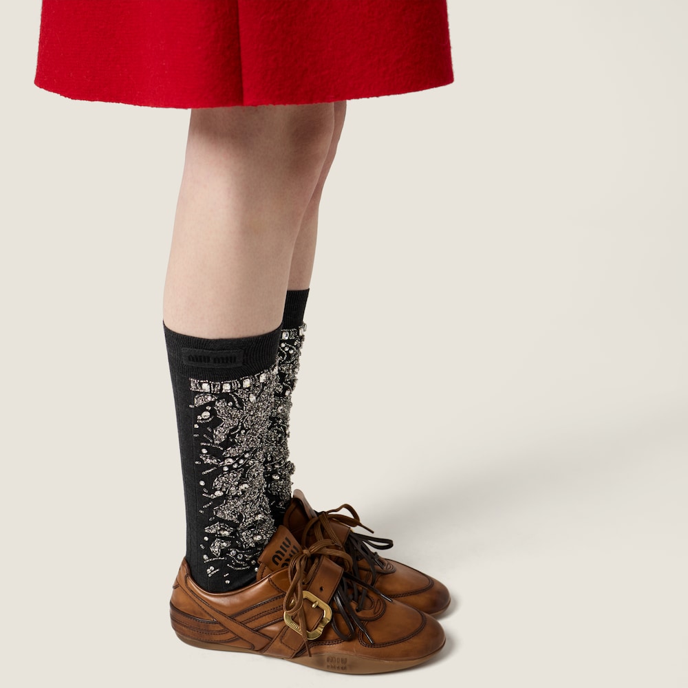 Miu Miu Gymnasium leather sneakers with buckle Cognac