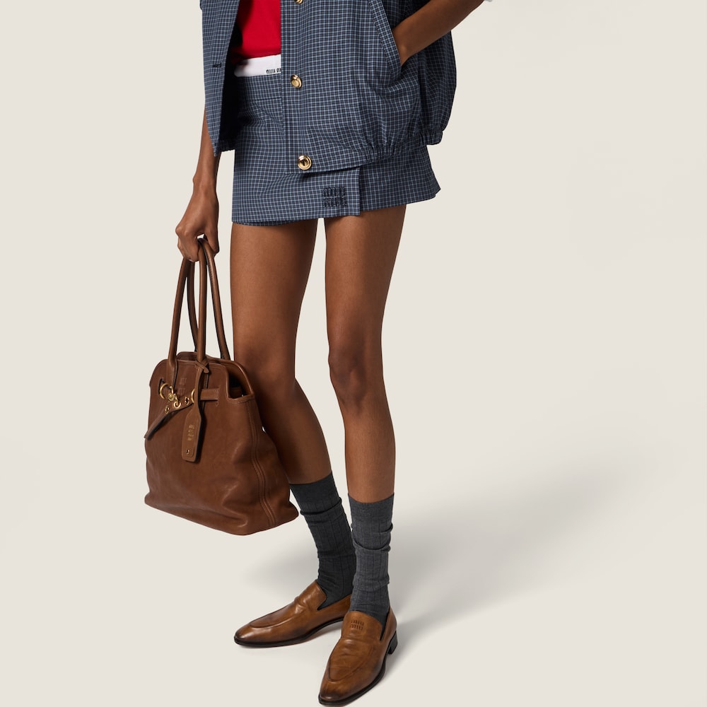 Miu Miu Checked technical fabric mini skort Navy