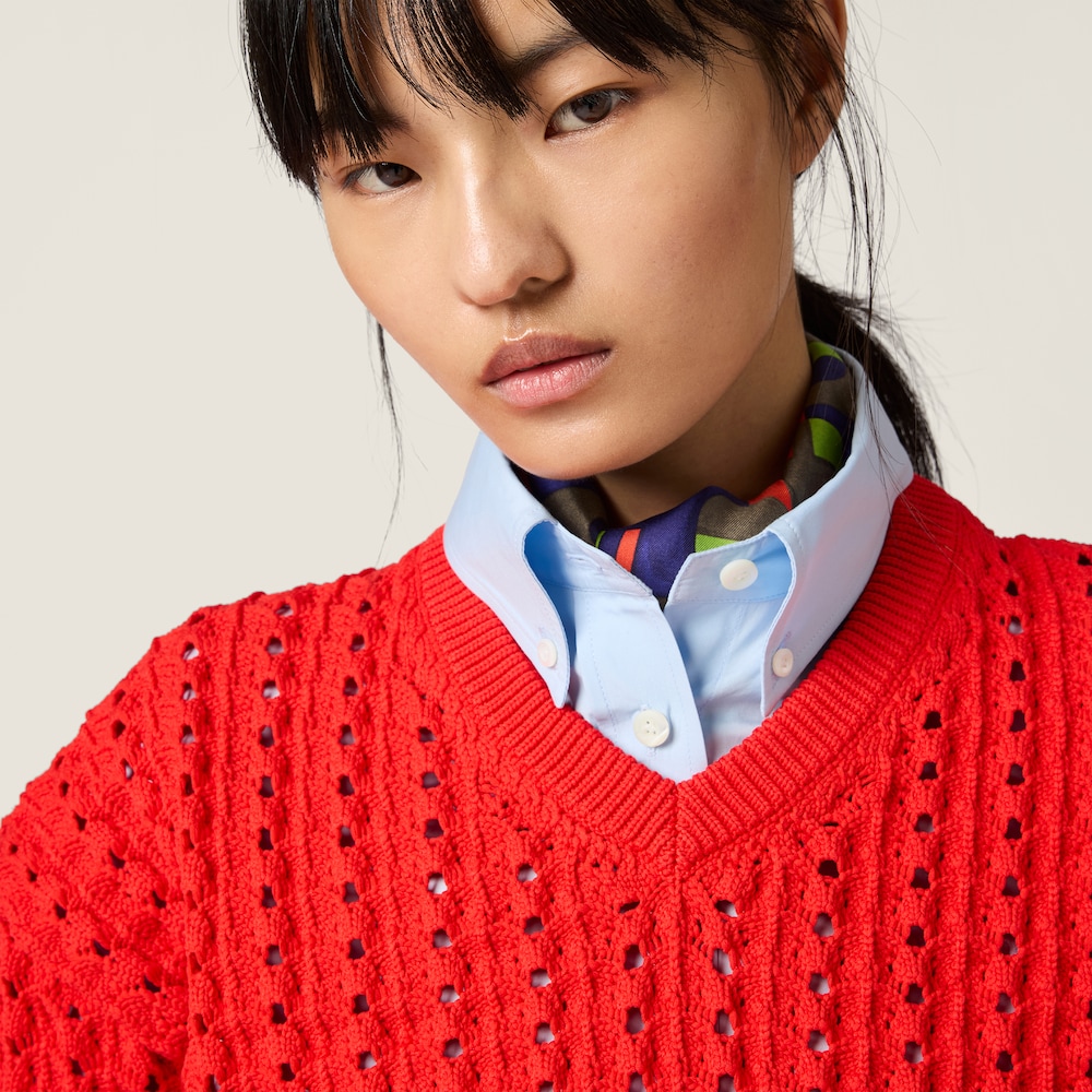 Miu Miu Technical yarn V-neck sweater Red