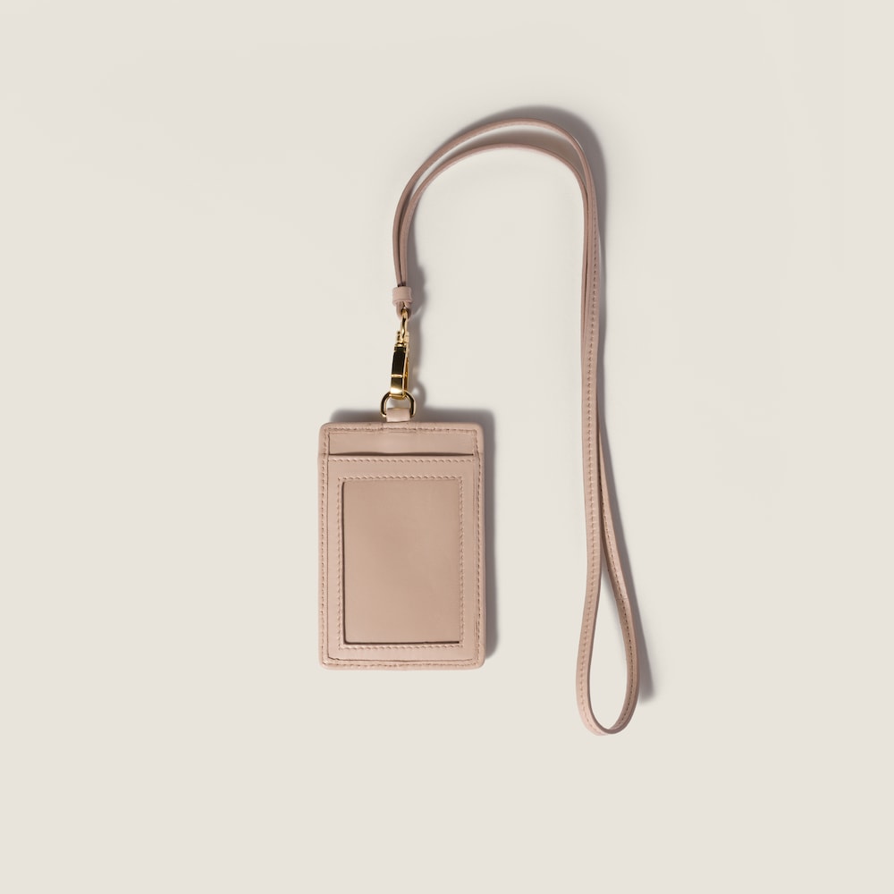 Miu Miu Matelassé nappa leather badge holder Powder Pink