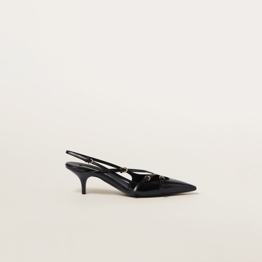 Miu Miu Brushed leather slingbacks with buckles Black