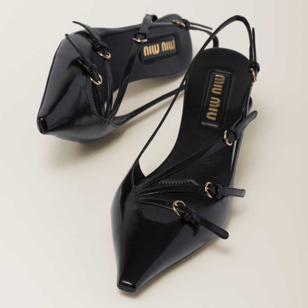 Miu Miu Brushed leather slingbacks with buckles Black