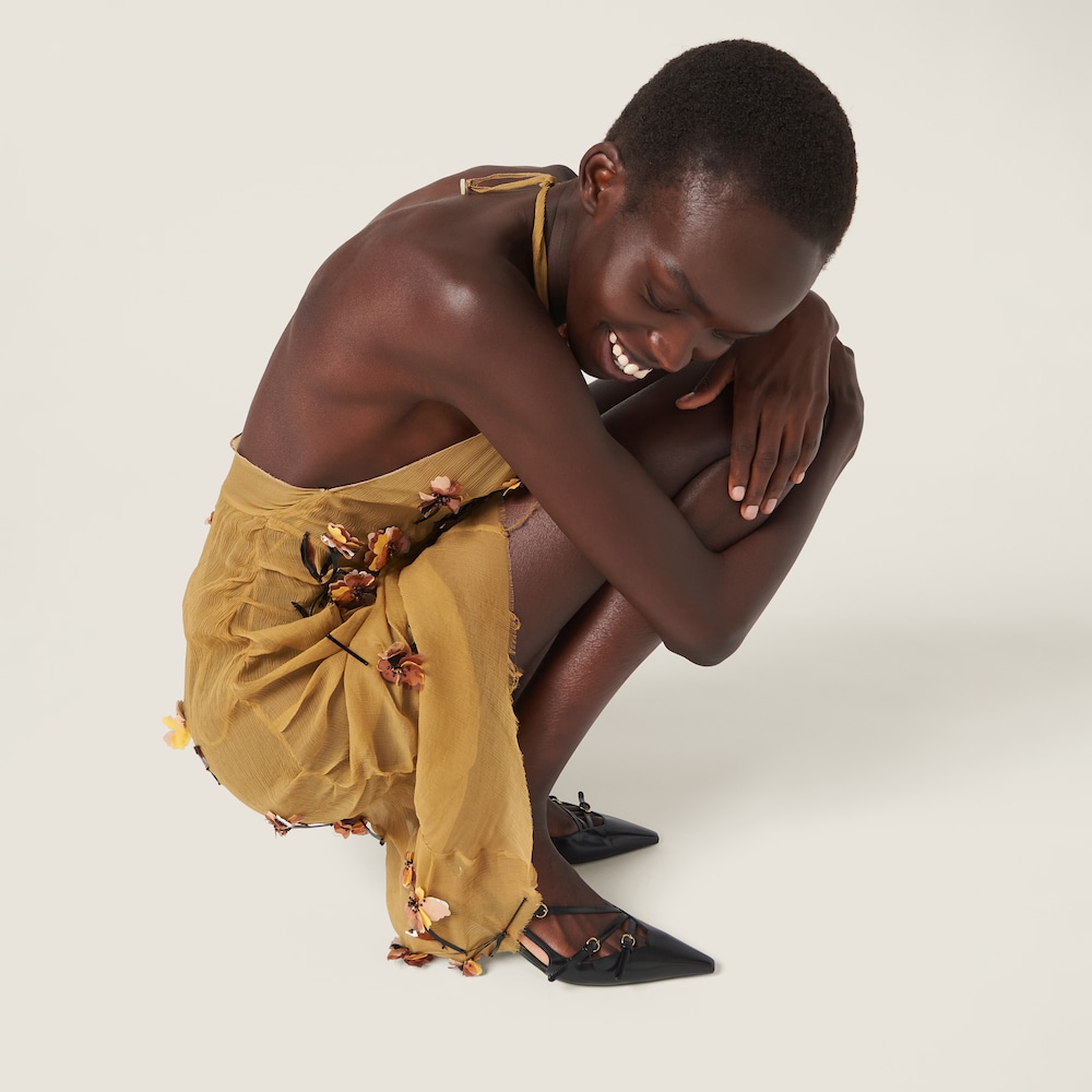 Miu Miu Brushed leather slingbacks with buckles Black