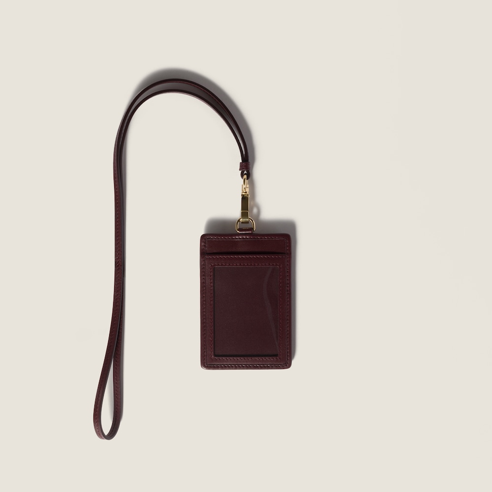 Miu Miu Matelassé nappa leather badge holder Burgundy