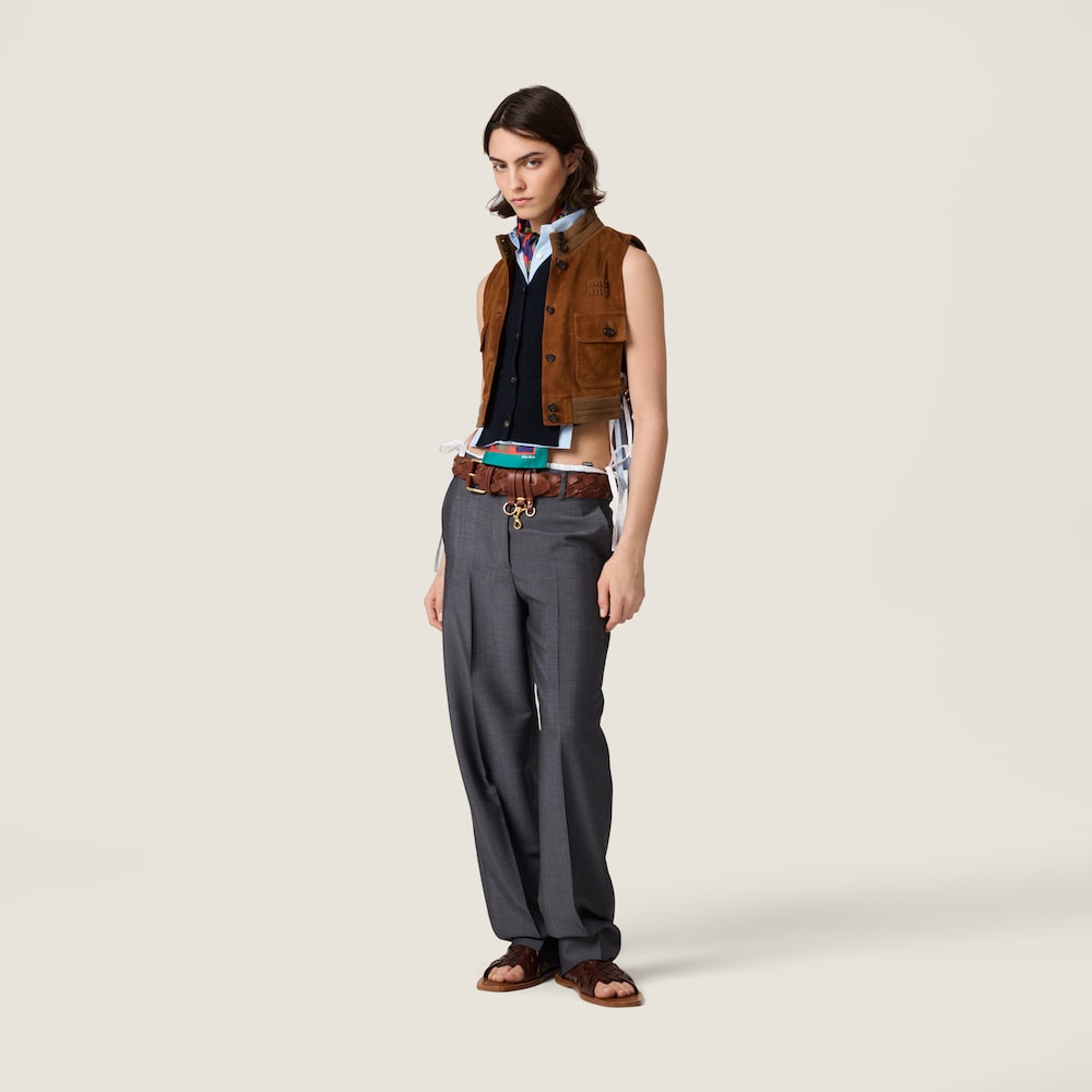 Miu Miu Waxed suede leather vest Cognac