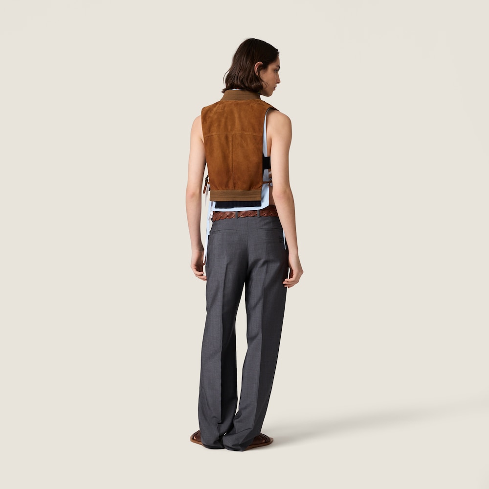 Miu Miu Waxed suede leather vest Cognac