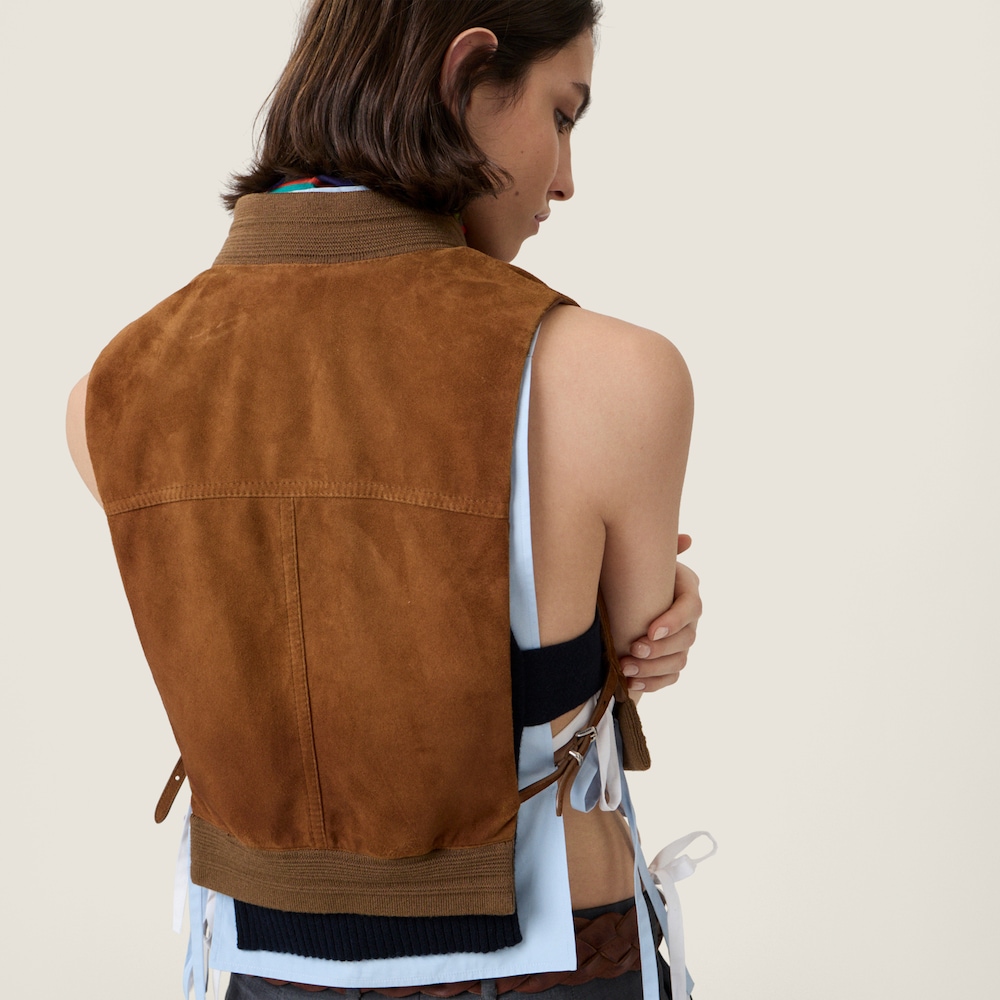 Miu Miu Waxed suede leather vest Cognac