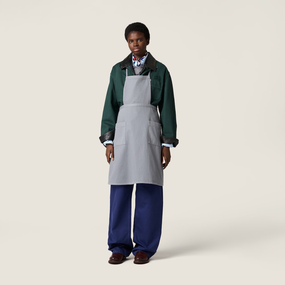 Miu Miu Single-breasted garment-dyed gabardine and leather jacket Bottle Green