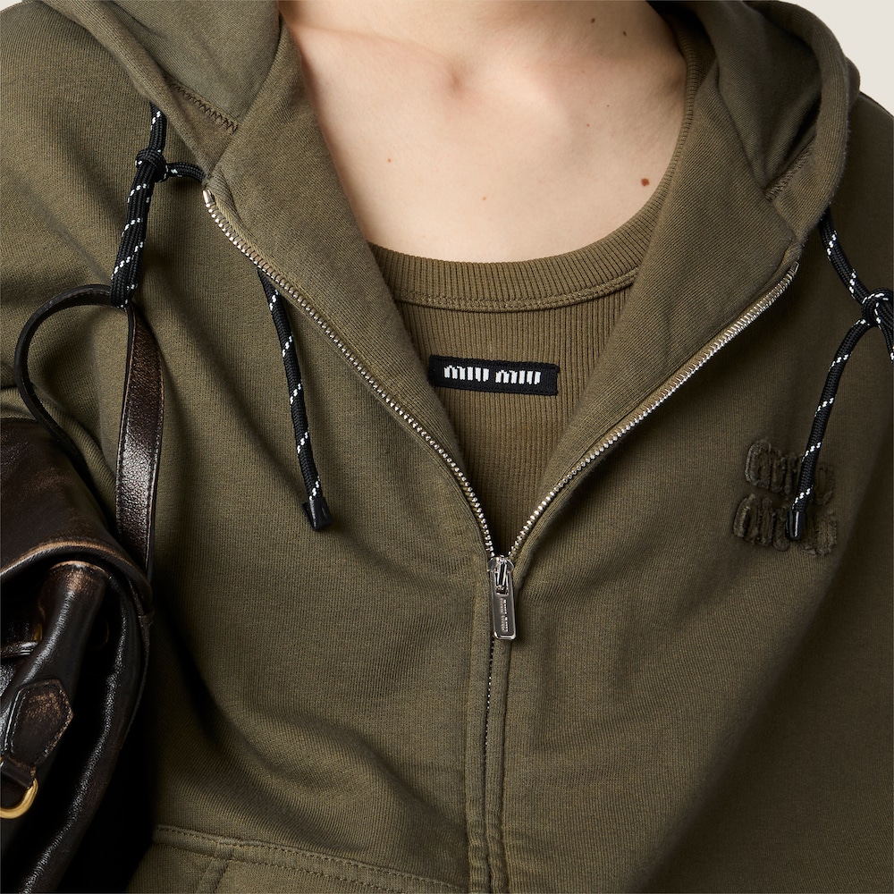 Miu Miu Garment-dyed ribbed knit jersey top Military Green