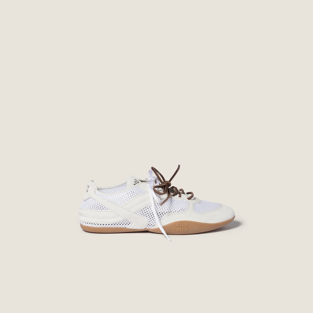 Miu Miu Gymnasium mesh and suede sneakers White