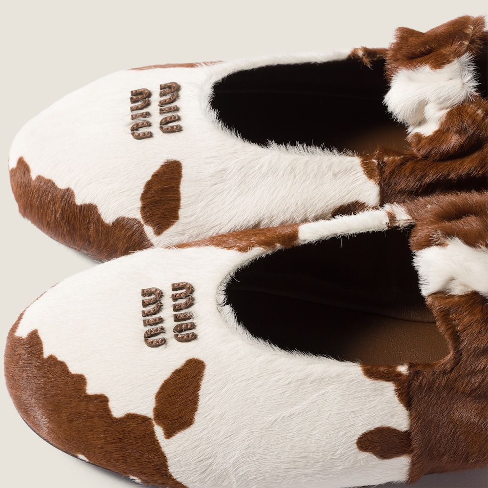 Miu Miu Ruches printed leather ballerinas White / Burnt Sienna