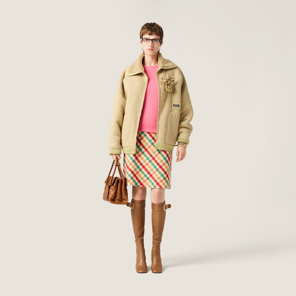 Miu Miu Cotton fleece zipper blouson jacket Soy Green