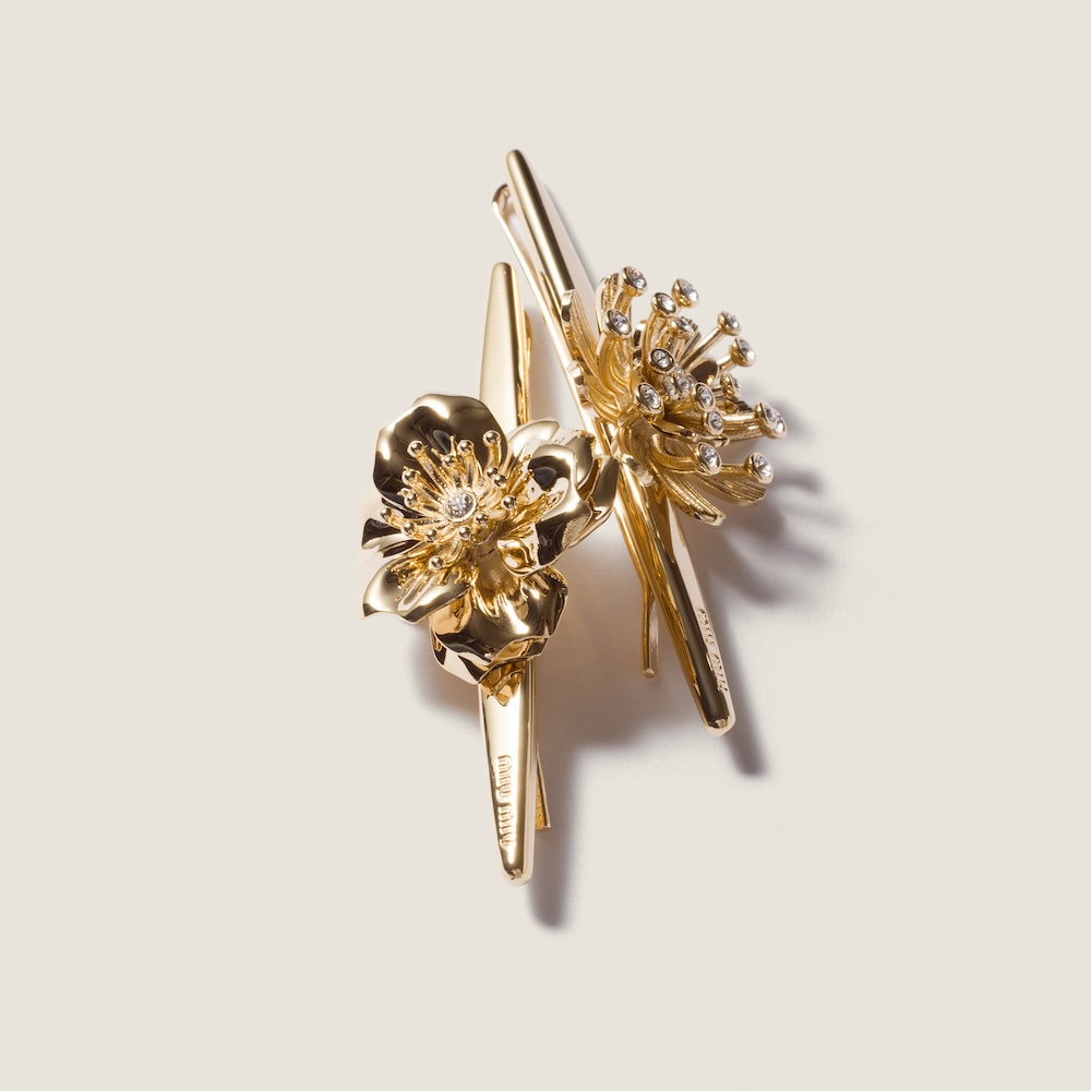 Miu Miu Metal barrettes with crystals - Vintage Gold/Crystal