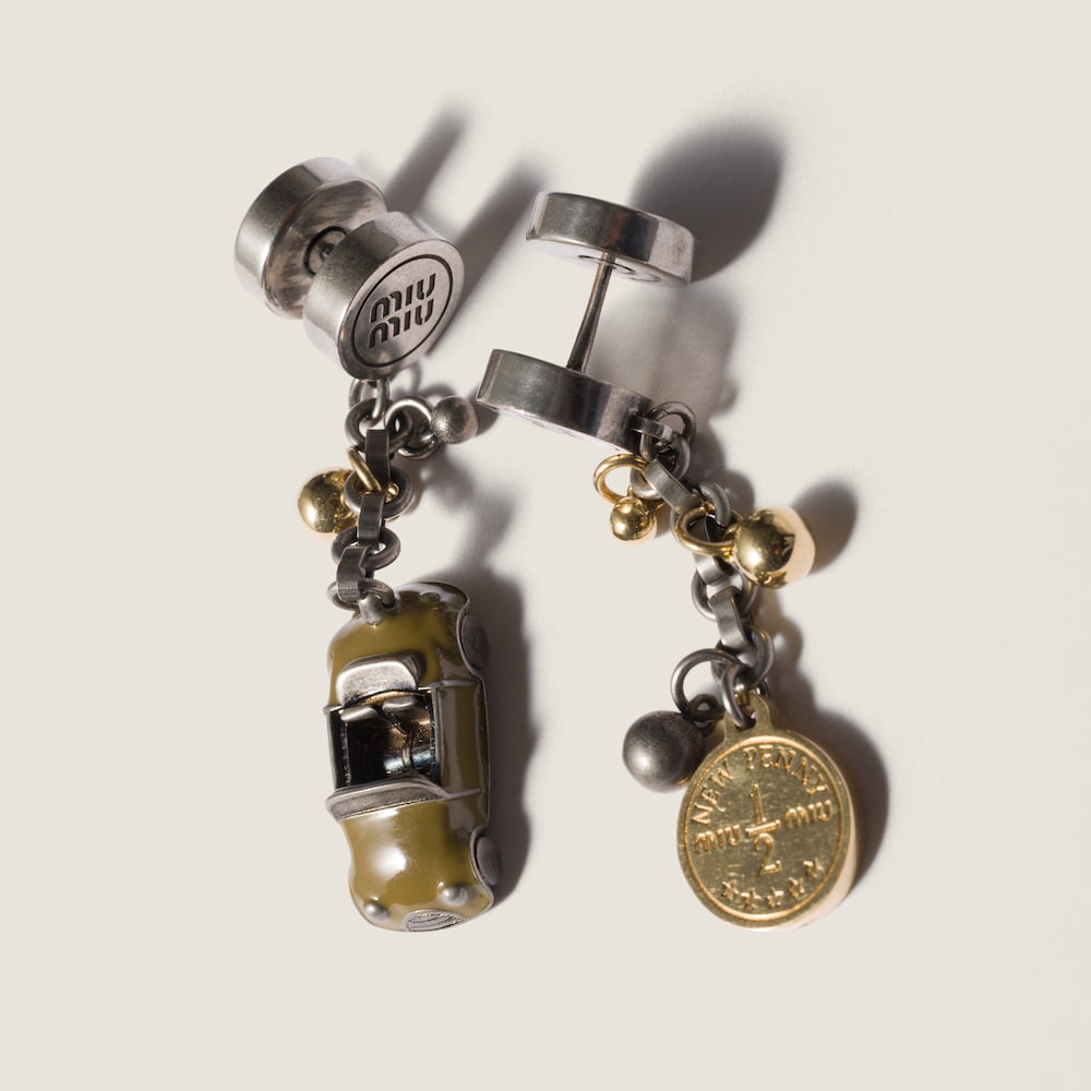 Miu Miu Metal earrings Silver / Olive Green
