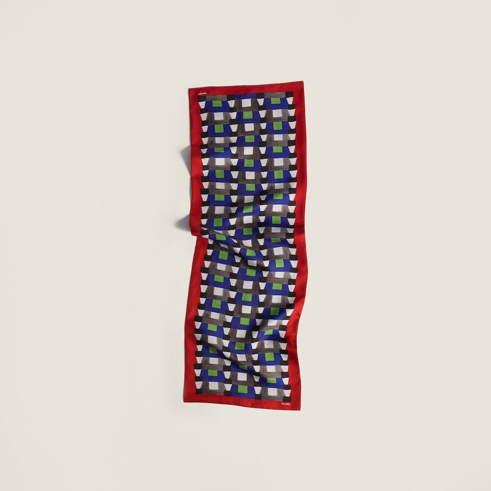 Miu Miu Printed silk scarf - Indigo/Red