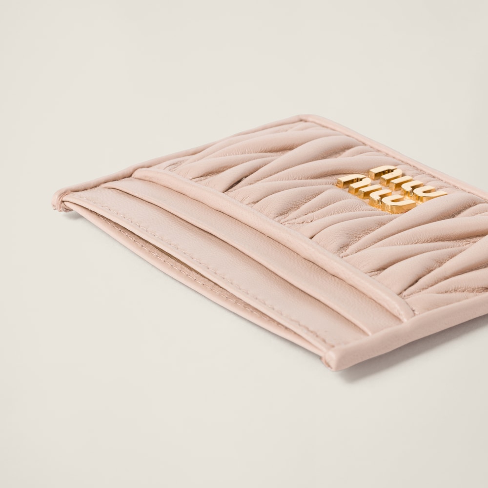 Miu Miu Matelassé nappa leather card holder Powder Pink