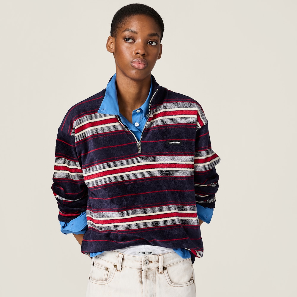 Miu Miu Chenille half-zipper sweater Navy