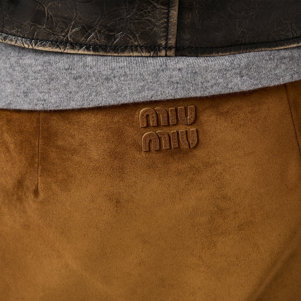 Miu Miu Waxed suede leather miniskirt Tobacco