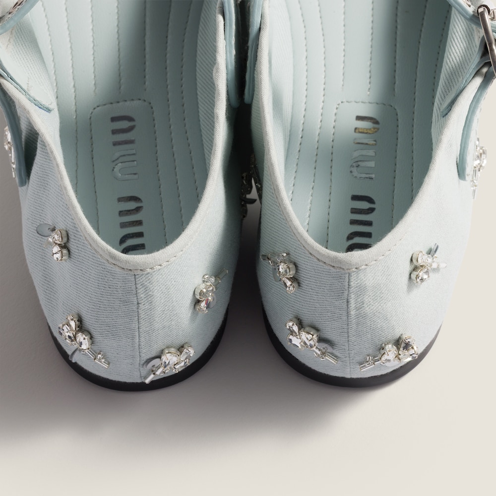 Miu Miu Embroidered drill ballerinas Powder Blue