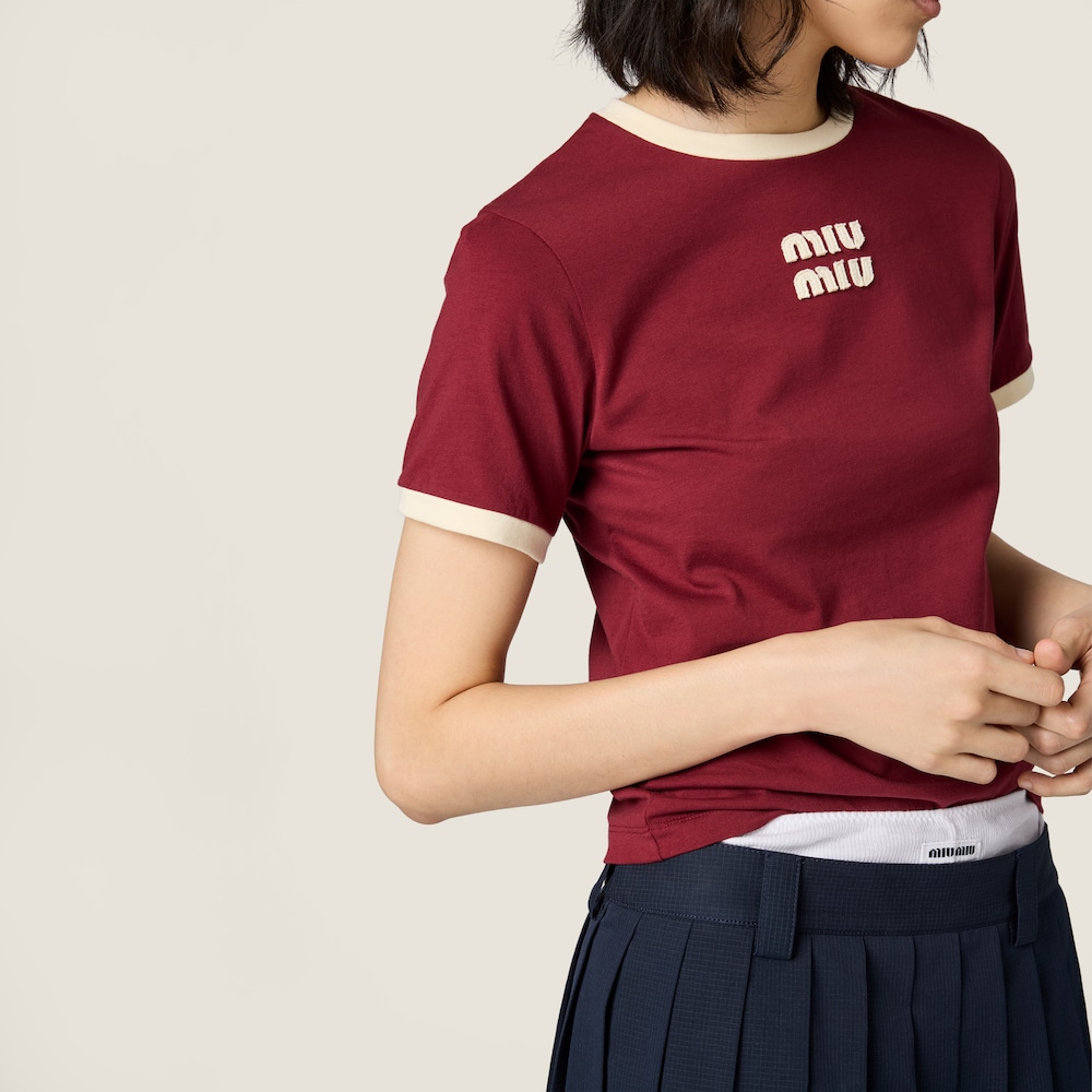 Miu Miu Cotton jersey T-shirt Amaranth / Chalk White