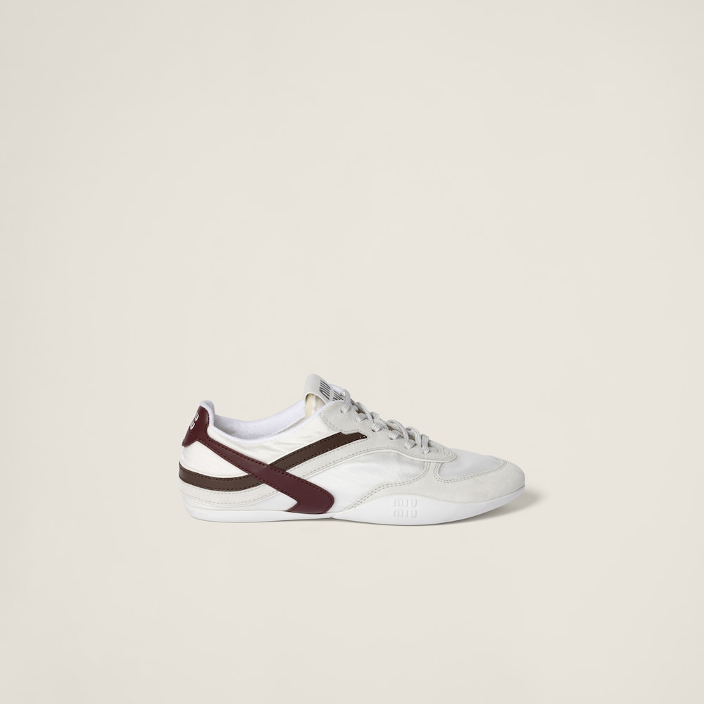 Miu Miu Gymnasium technical fabric and suede sneakers White / Burgundy