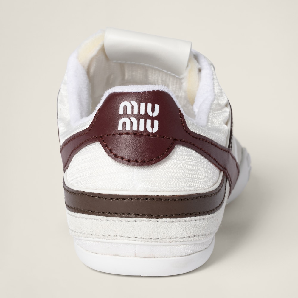 Miu Miu Gymnasium technical fabric and suede sneakers White / Burgundy