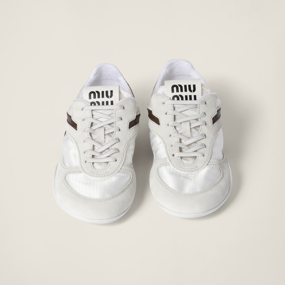 Miu Miu Gymnasium technical fabric and suede sneakers White / Burgundy