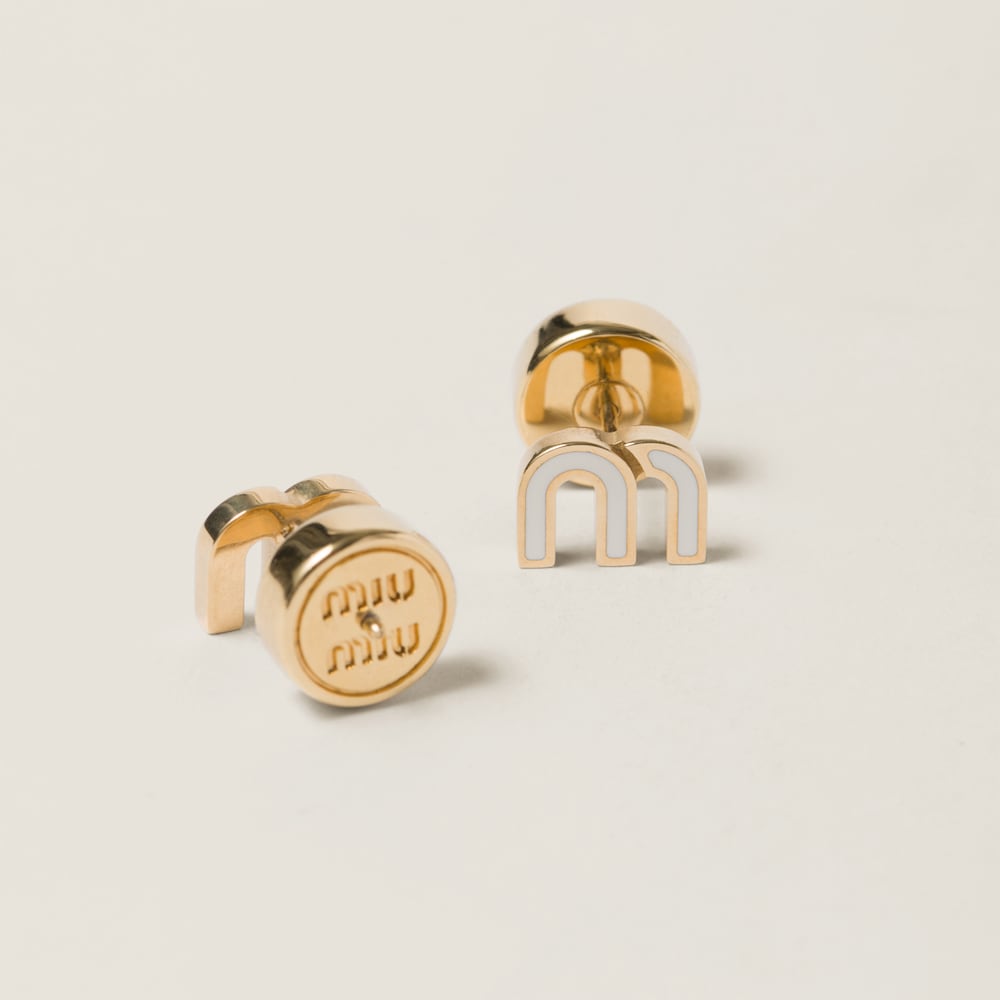 Miu Miu Enameled metal earrings White