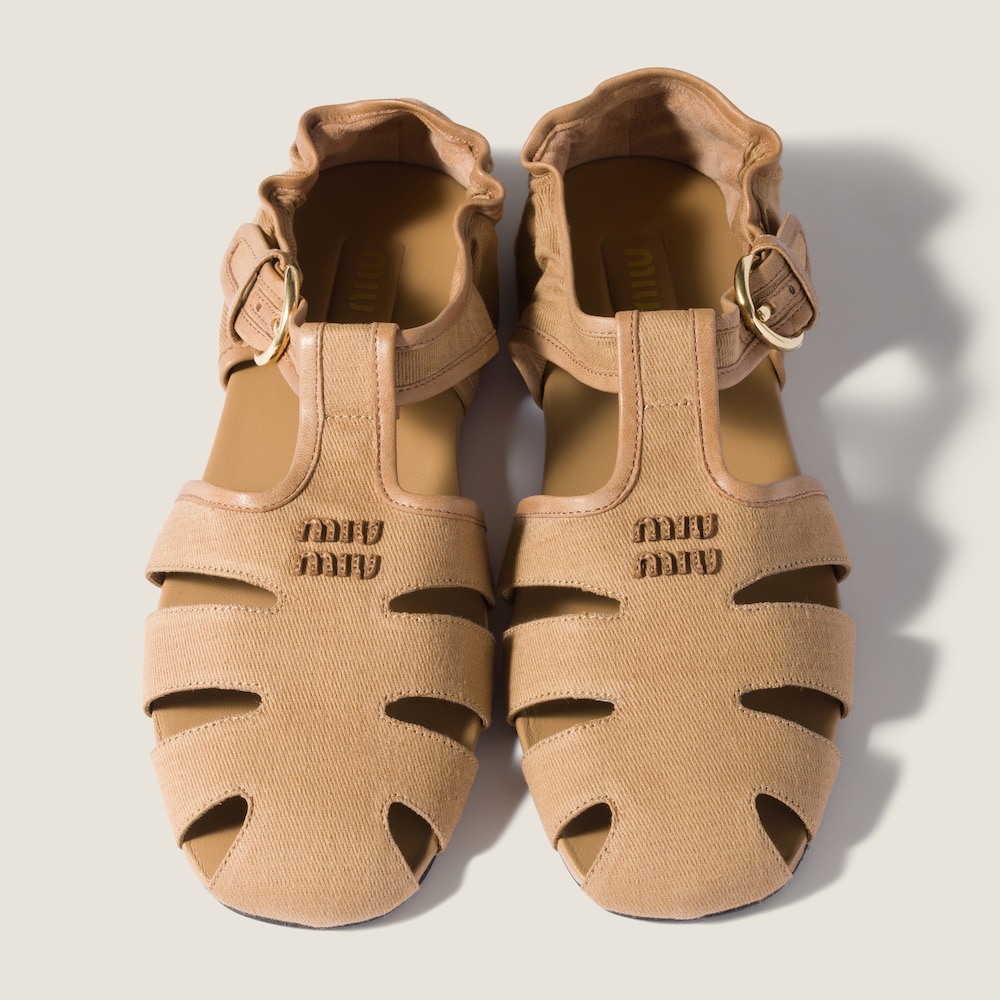 Miu Miu Ruches cotton and nappa leather fisherman sandals Malt Beige
