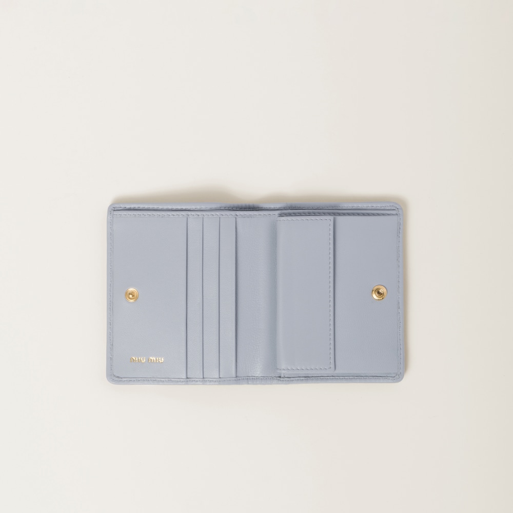Miu Miu Small matelassé nappa leather wallet Pearl Gray