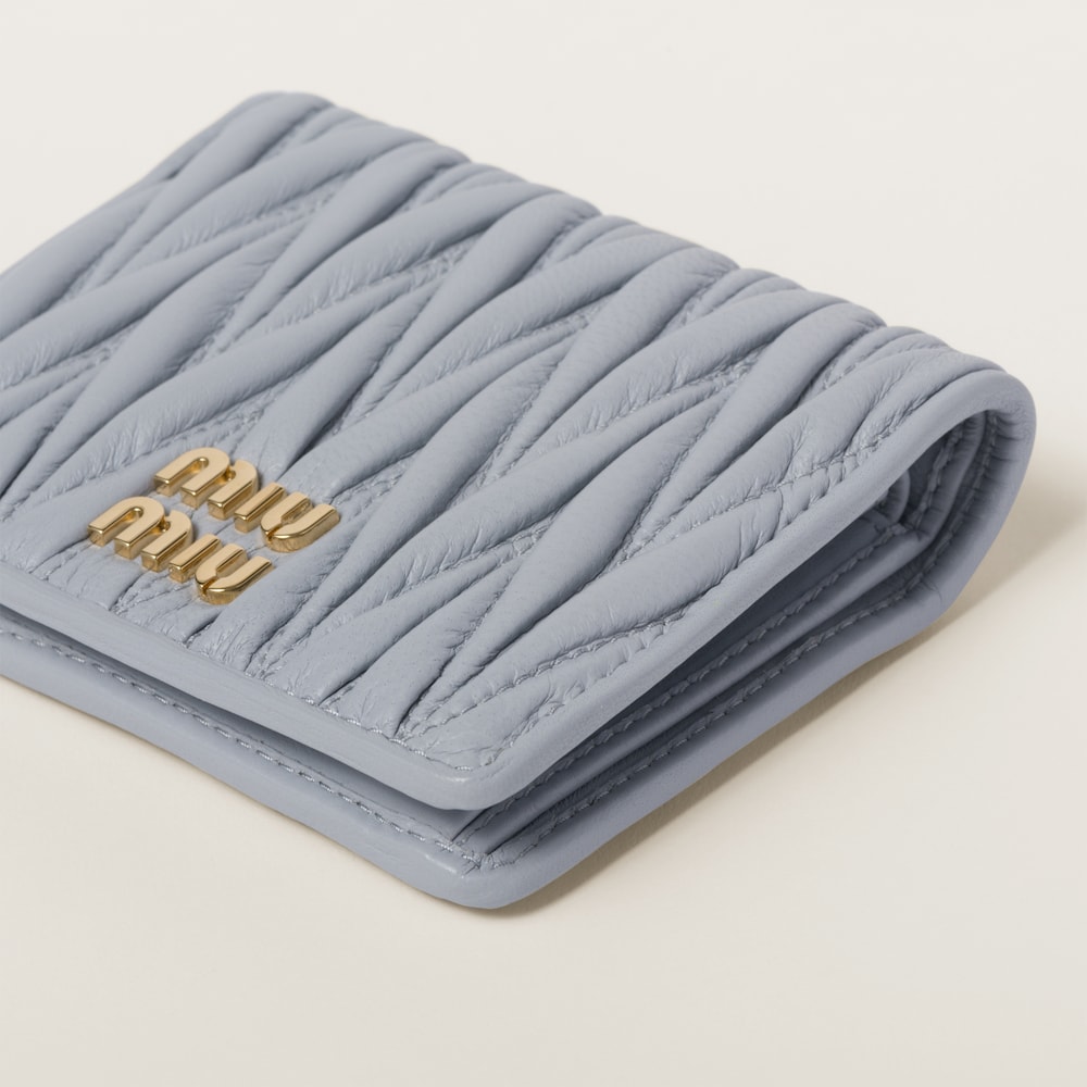 Miu Miu Small matelassé nappa leather wallet Pearl Gray