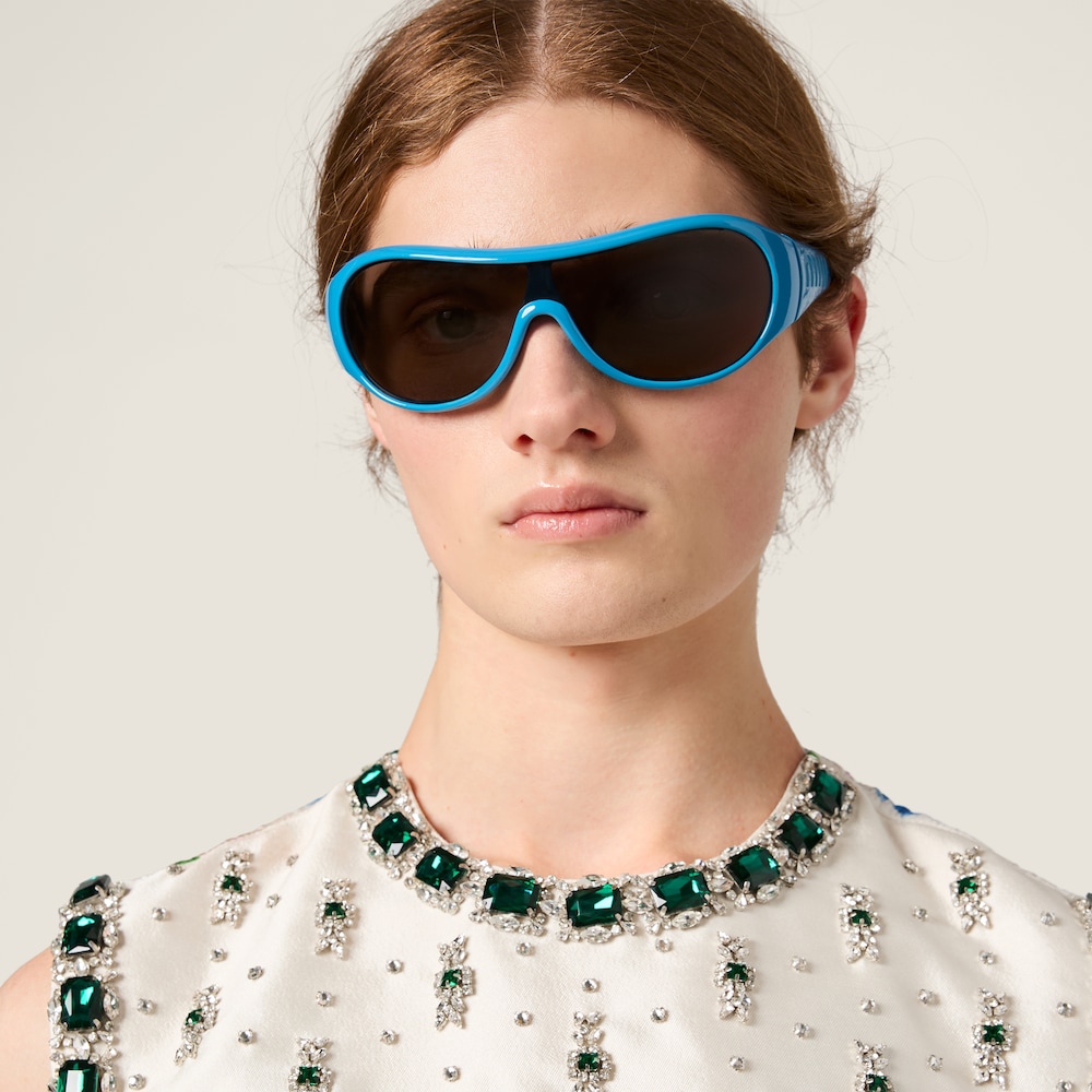 Miu Miu Cloqué mini-dress with crystals White / Light Blue