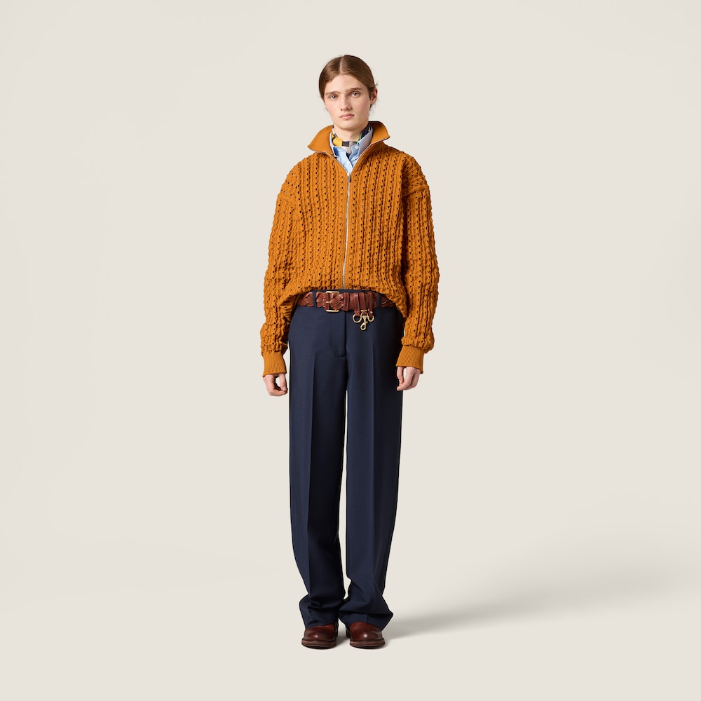 Miu Miu Technical yarn zipper cardigan Rust