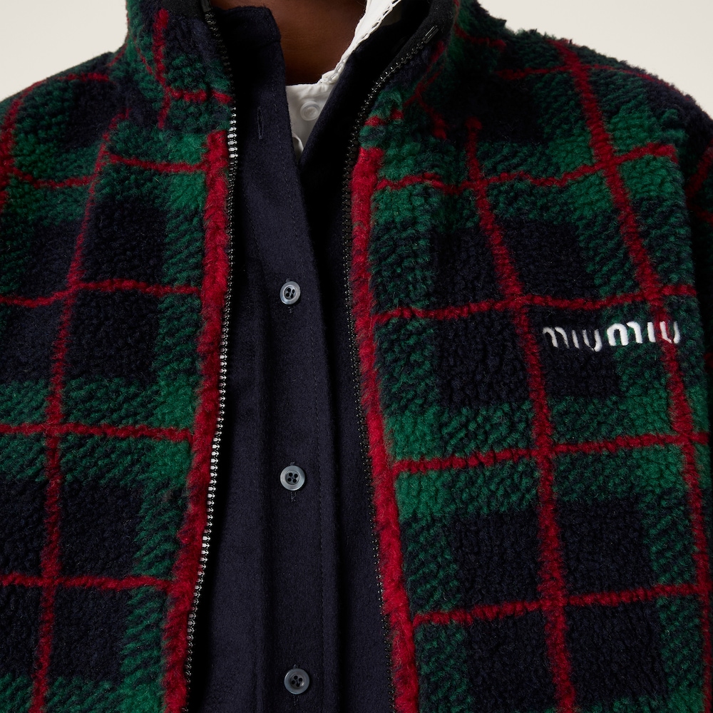 Miu Miu Checked teddy zipper jacket Blue / Green