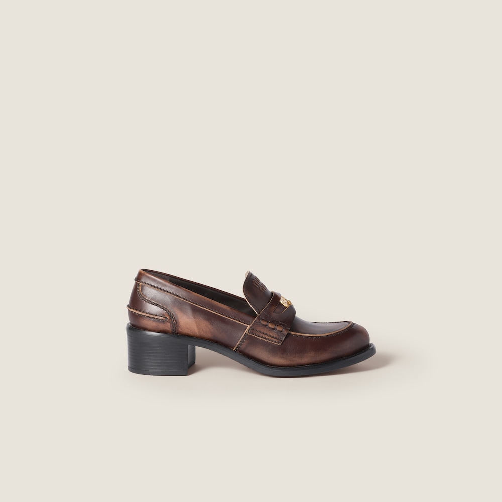 Miu Miu Decò calf leather loafers Ebony