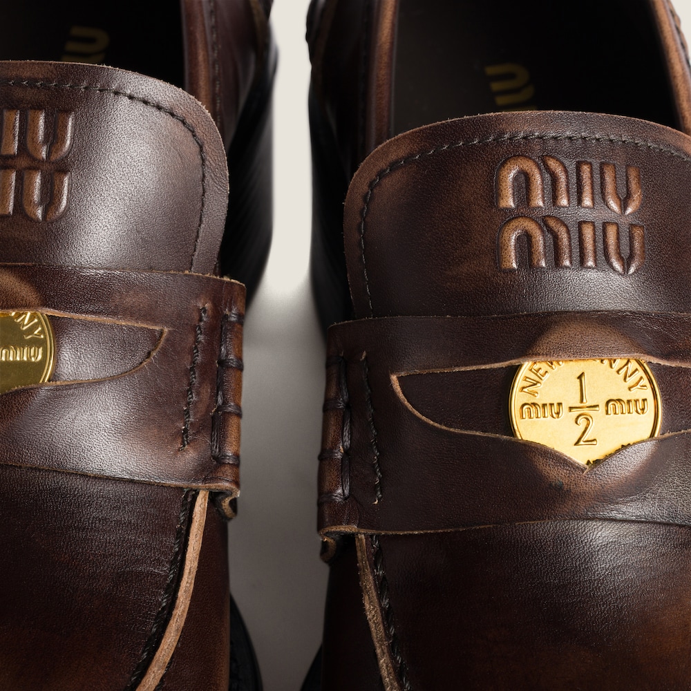 Miu Miu Decò calf leather loafers Ebony