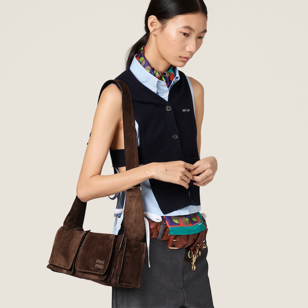 Miu Miu Utilitaire suede shoulder bag Dark Brown