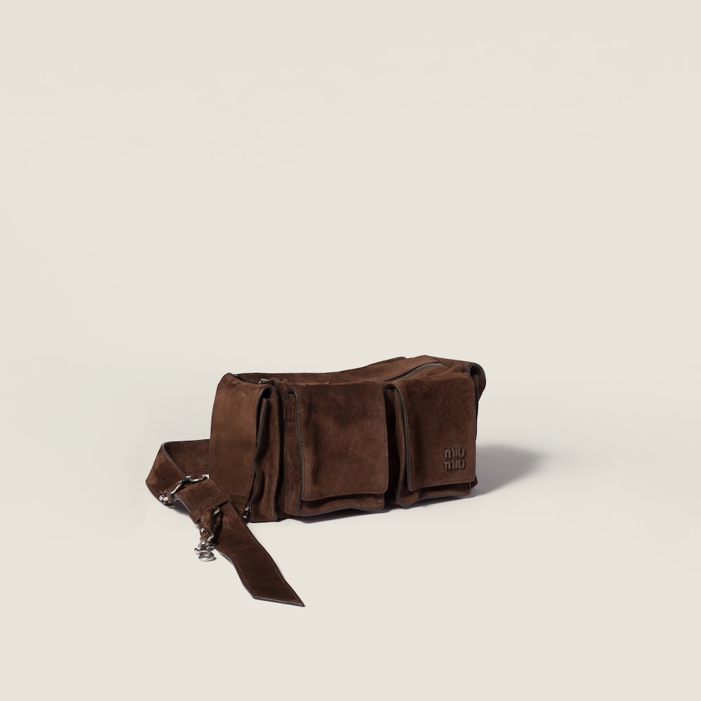 Miu Miu Utilitaire suede shoulder bag Dark Brown