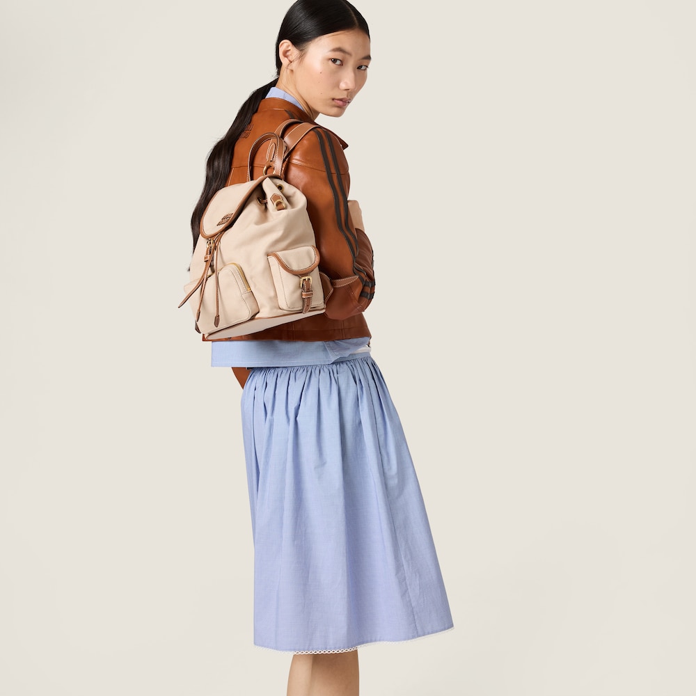 Miu Miu Canvas and leather backpack Cord Beige / Brandy