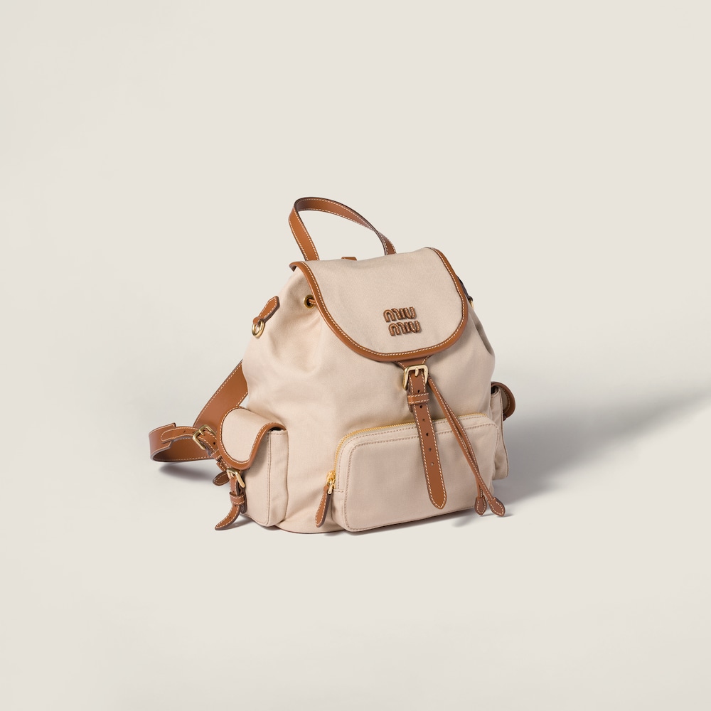 Miu Miu Canvas and leather backpack Cord Beige / Brandy