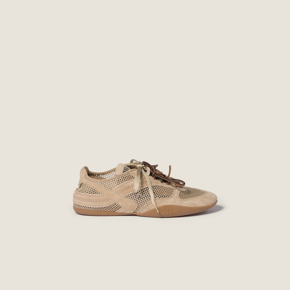 Miu Miu Gymnasium mesh and suede sneakers Desert Beige