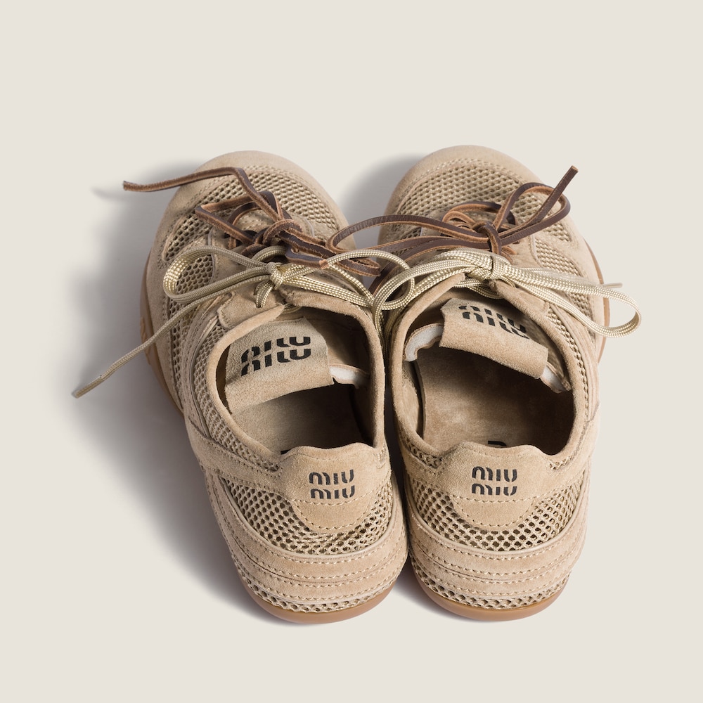 Miu Miu Gymnasium mesh and suede sneakers Desert Beige