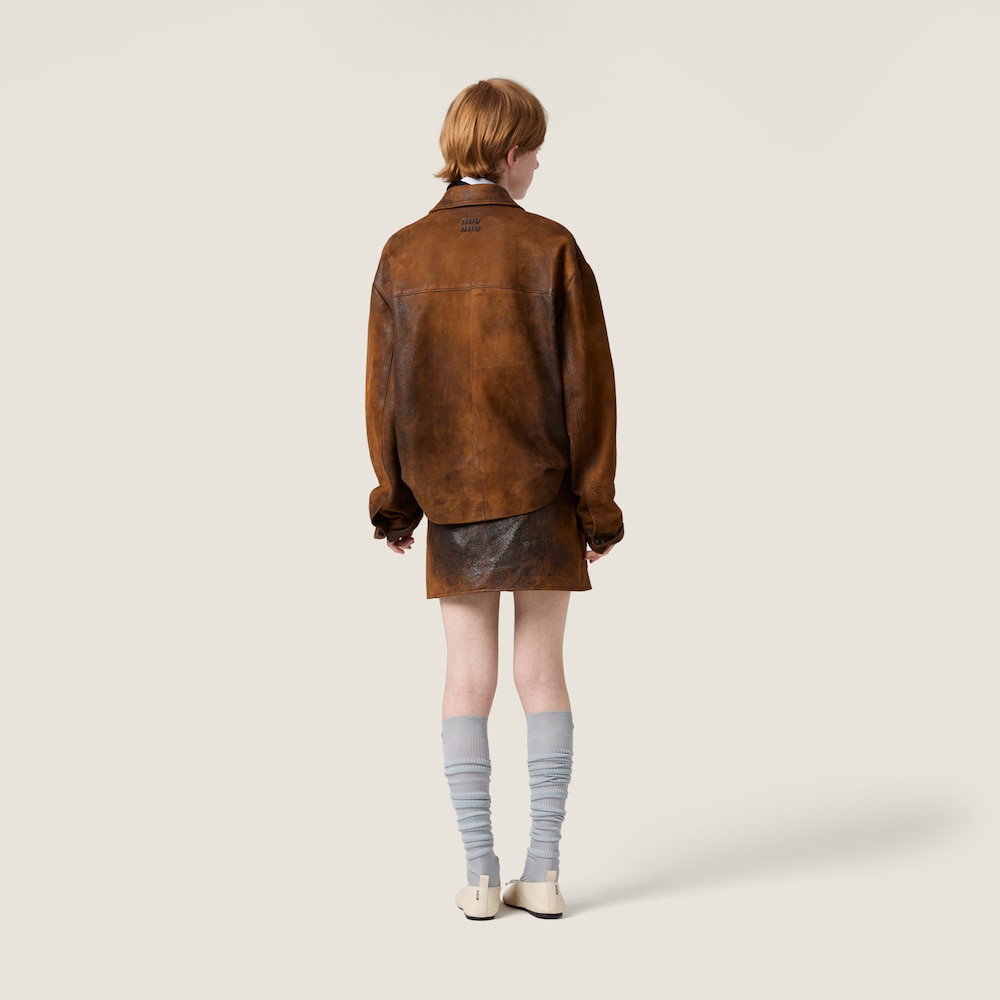 Miu Miu Waxed suede leather jacket Cognac