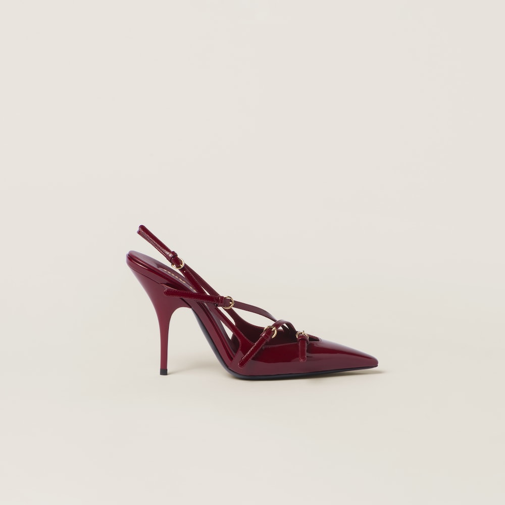 Miu Miu Patent leather slingbacks with buckles Crimson