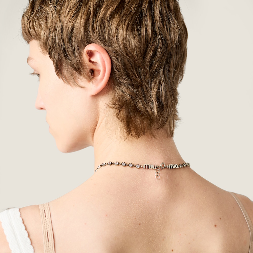Miu Miu Metal necklace with crystals Silver