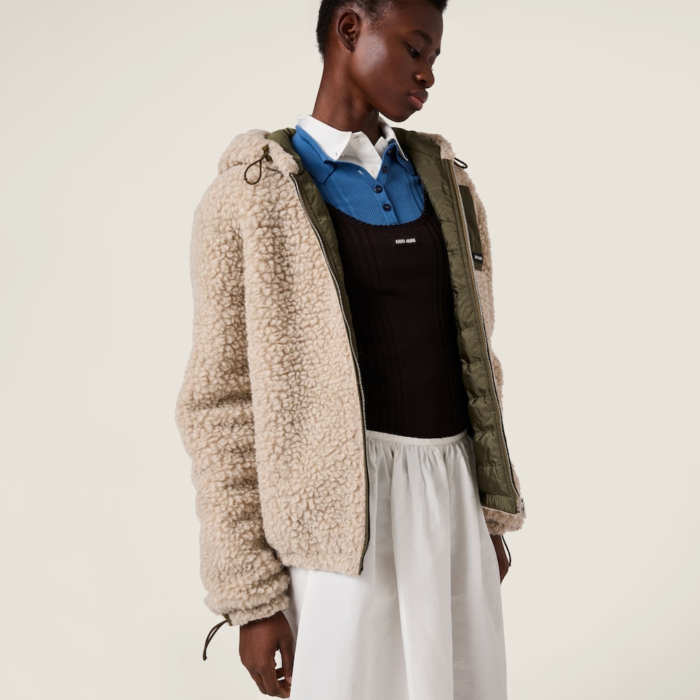 Miu Miu Medium-weight teddy down jacket with technical pongé Lime / Military