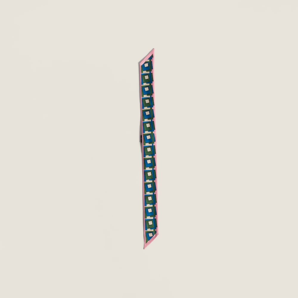 Miu Miu Printed silk skinny scarf - Pink/Laurel Green